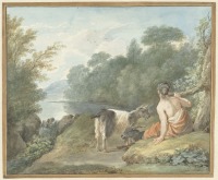 Картины - Пастушка у озера в пейзаже