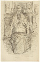 Картины - Женщина с рукоделием перед камином