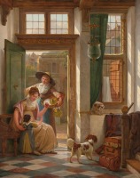Картины - Женщина с корзиной вишен и мать с дочерью