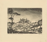 Картины - Людовик Шельфут. Город и старый замок на холме в Провансе. Замки и дворцы Франции