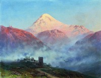 Картины - Горный аул и гора Казбек