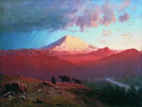 Картины - Эльбрус в закатном солнце