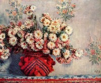 Картины - Белые хризантемы в красной вазе