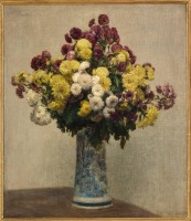 Картины - Анри Фонтен-Латур. Хризантемы в бело-голубой вазе