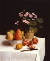 Картины - Натюрморт с примулой и фруктами