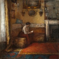 Картины - Генри Лероль. Девушка с книгой в интерьере гостиной