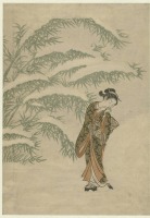 Картины - Девочка на фоне бамбука и снежок