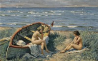 Картины - Картина.  Поль- Густав Фішер.  Жінки на пляжі біля човна.