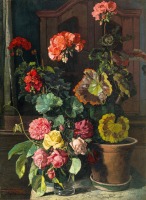 Картины - Йозеф Стоицнер. Розы и герань в интерьере