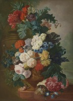 Картины - Букет летних цветов в вазе и птичье гнездо