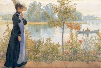 Картины - Картина. Карін на березі озера. Акварель. Карл Ларссон.