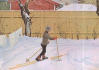 Картины - Картина.  Катання на лижах.  Акварель. Карл Ларссон.