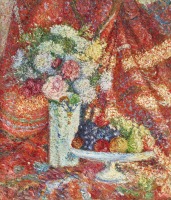 Картины - Жан Пюи. Букет цветов и ваза с фруктами