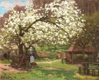 Картины - Альфред Сислей. Крестьянка под цветущим деревом