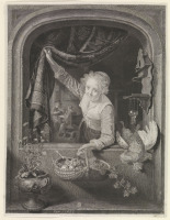 Картины - Женщина с корзиной фруктов у окна лавки