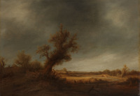 Картины - Адриан ван Остаде, Пейзаж со старым дубом