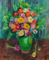 Картины - Шарль Камуан, Цветы в ярко-зелёной вазе