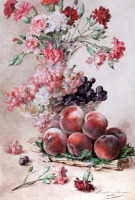 Картины - Натюрморт с персиками,виноградом,цветами