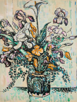 Картины - Поль Синьяк, Букет ирисов и тюльпанов в вазе