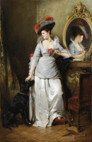 Картины - Мадлен Лемер, Элегантная женщина с собакой