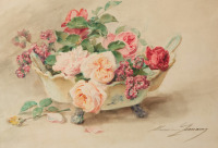 Картины - Мадлен Лемер, Букет роз в китайской вазе