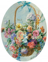 Картины - Мадлен Лемер, Корзина с летними цветами