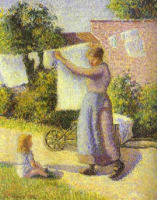 Картины - Картини.  Каміль  Піссарро (1830-1903). Жінка вішає білизну.