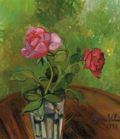 Картины - Сюзанна Валадон, Розы в стакане на столике