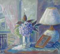 Картины - Мадлен Руар, Натюрморт с цветами и книгой