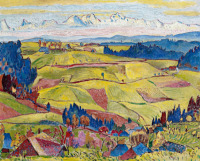 Картины - Куно Амьет, Сельский пейзаж на фоне гор