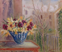 Картины - Мадлен Руар, Ваза с цветами на балконе