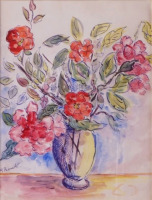 Картины - Мадлен Руар, Натюрморт Красные розы в вазе
