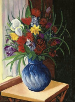 Картины - Моше Кислинг, Натюрморт Цветы в тёмноголубой вазе