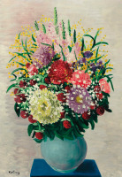 Картины - Моше Кислинг, Цветы в зелёной вазе