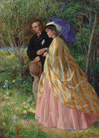 Картины - Джон Б. Берджесс, Романтическая пара в весеннем лесу