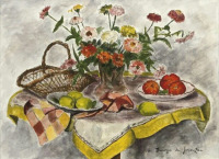 Картины - Андре Дюнуа де Сегонзак, Цинии в вазе и корзинка