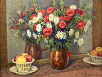 Картины - Жак Мартен-Ферье, Маки и ромашки в вазе
