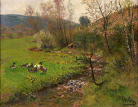 Картины - Адольф Линс, Весенний день на ручье