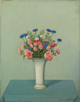 Картины - Антонио Донги. Ваза с розами и васильками