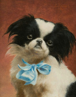 Картины - Карл Рейхерт, Собачка с голубым бантиком