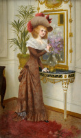 Картины - Мориц Штифтер. Женщина с цветами у зеркала