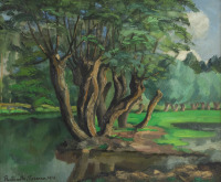Картины - Поль Эмиль Писсарро. Деревья на берегу реки