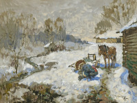 Картины - Константин Горбатов. Зимний пейзаж с лошадью