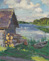 Картины - Сергей Виноградов. Вечерний пейзаж с озером