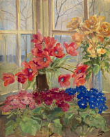 Картины - Ольга Александровна. Весенние цветы на веранде