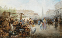 Картины - Эмиль Барбарини. Сцена на рынке в Вене