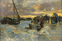 Картины - Ганс фон Бартельс. Рыбацкие лодки при разгрузке улова