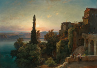 Картины - Людвиг Гурлитт. Средиземноморский пейзаж на закате