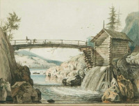 Картины - Людвиг Гурлитт. Норвежский фьорд с мостиком и мельницей на берегу