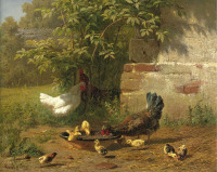 Картины - Карл Ютц старший. Куры с цыплятами